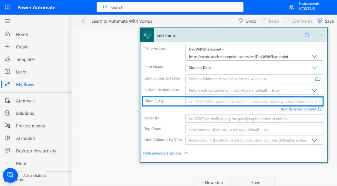 PowerAutomateFilterQuery